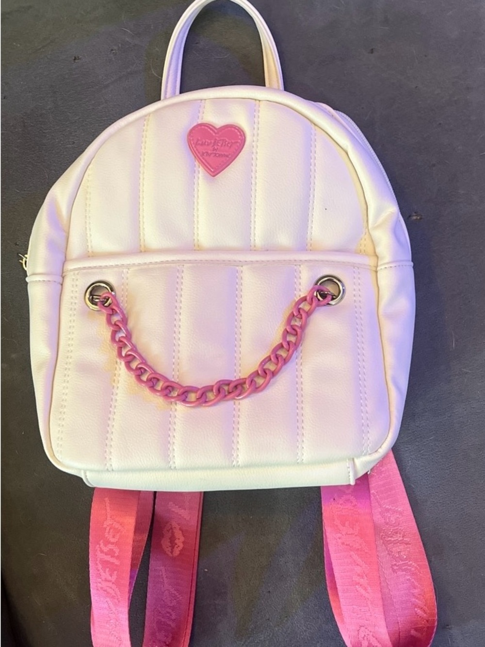Adorable Cream and Pink Mini Backpack with Heart Accent by Betsy Johnson